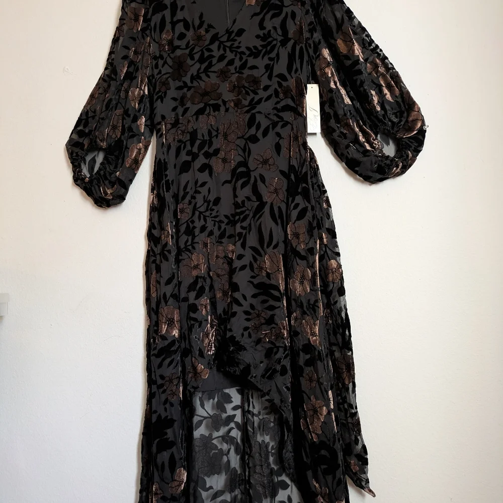 Eliza J Floral Velvet Burnout High-Low Gown Dress Balloon Sleeve Size 10 NWT - Picture 7 of 7